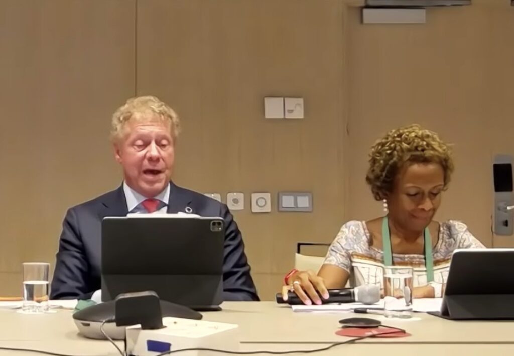 Dr Seth Berkley, CEO of Gavi, the vaccine alliance (left) and Marie-Ange Saraka-Yao, Managing Director for Resource Mobilisation